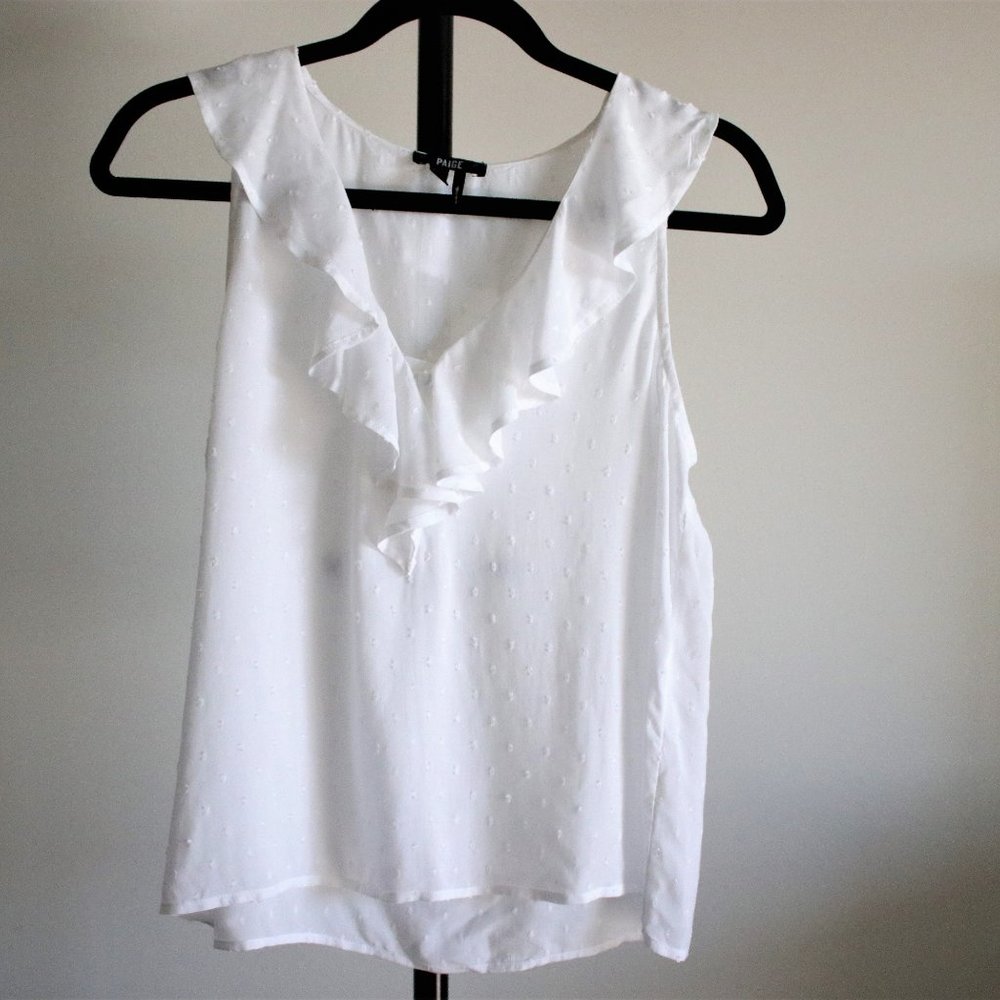 Paige White Dotted Sleeveless Ruffle Top Size S